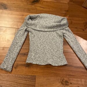 grey long sleeved top off shoulder